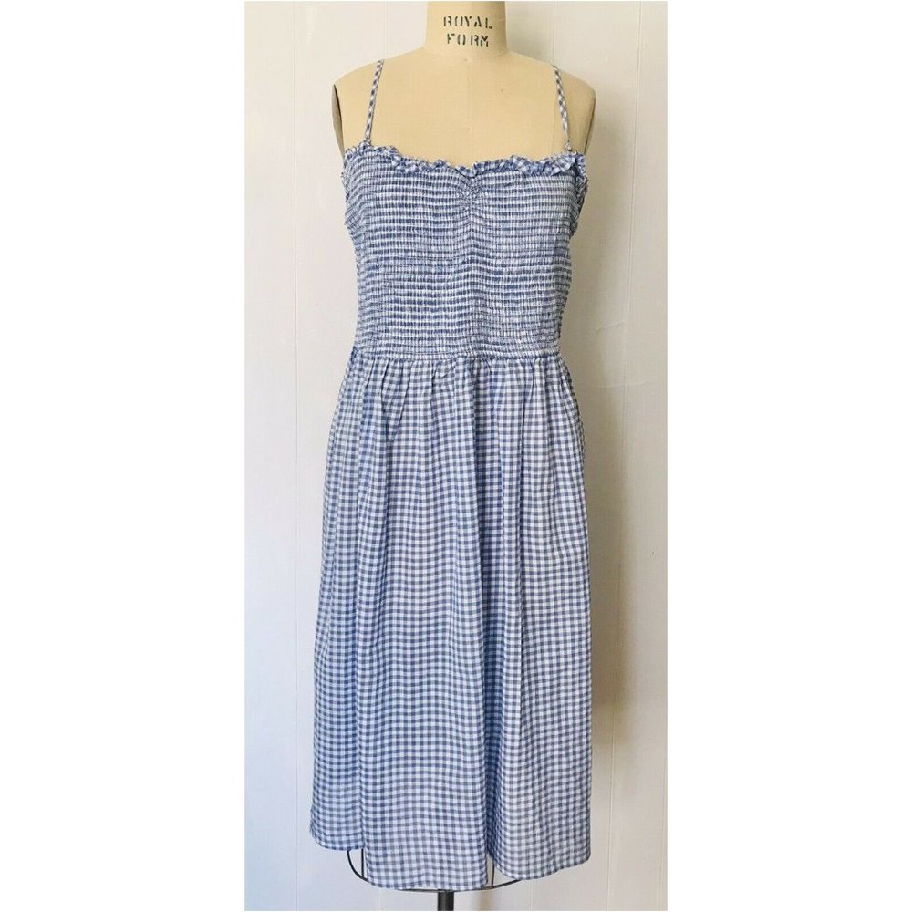 HOST PICK ❤️ H&M BLUE WHITE SMOCKED GINGHAM COTTON DRESS 18 NWT - Picture 11 of 13